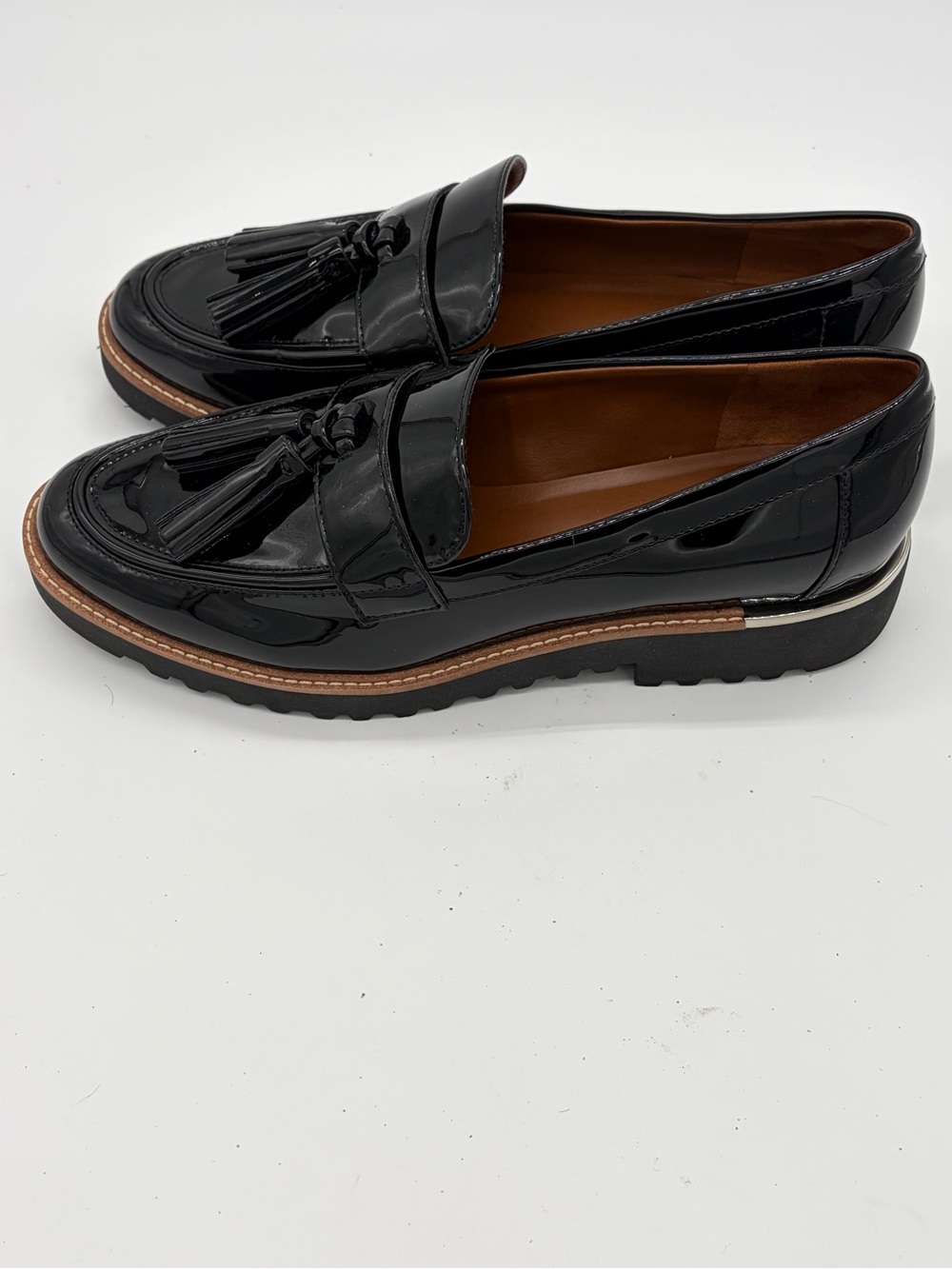 Franco Sarto Black Patent Tassel Penny Loafers New Without Box - Picture 4 of 8